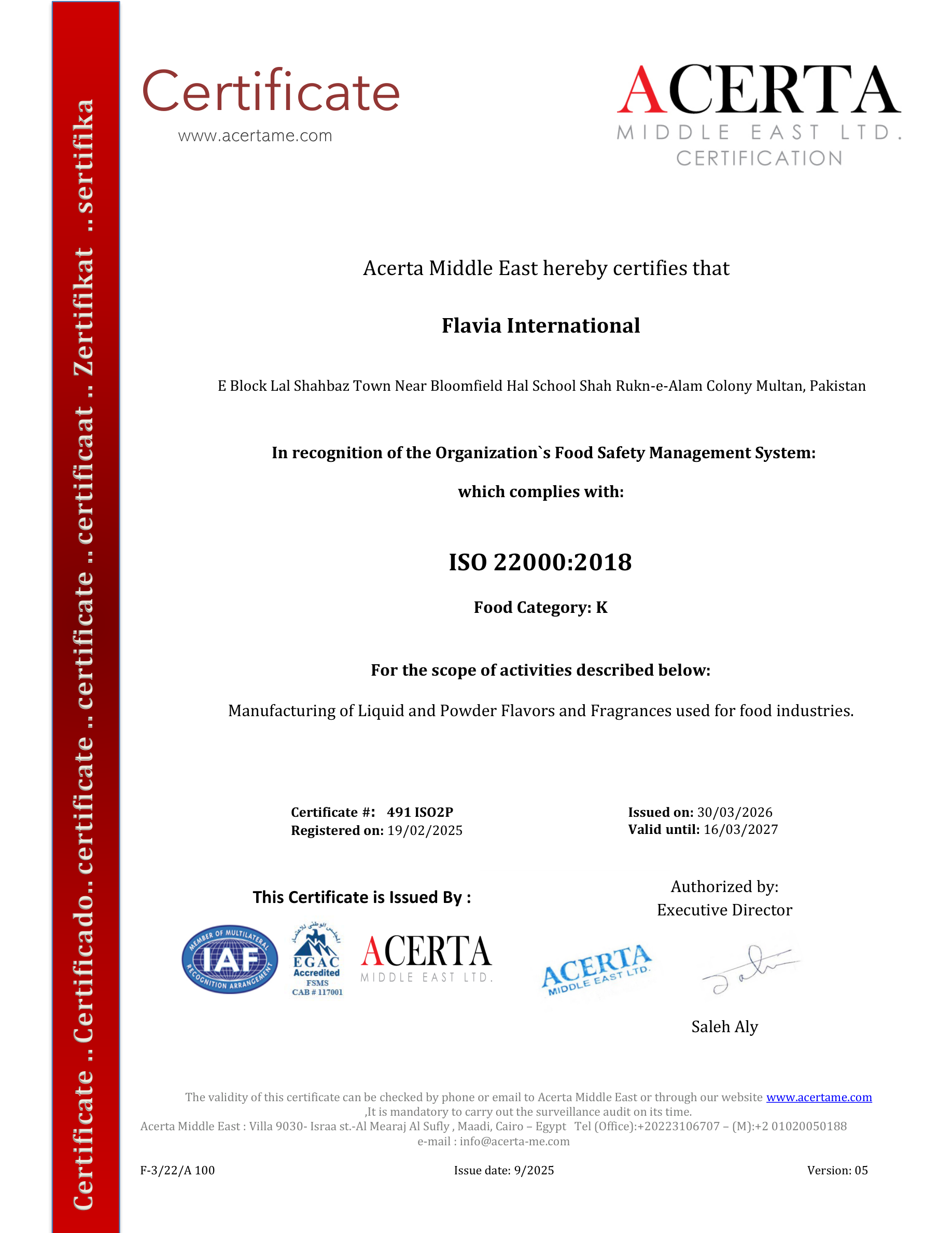 ACERTA MIDDLE EAST ISO 22000